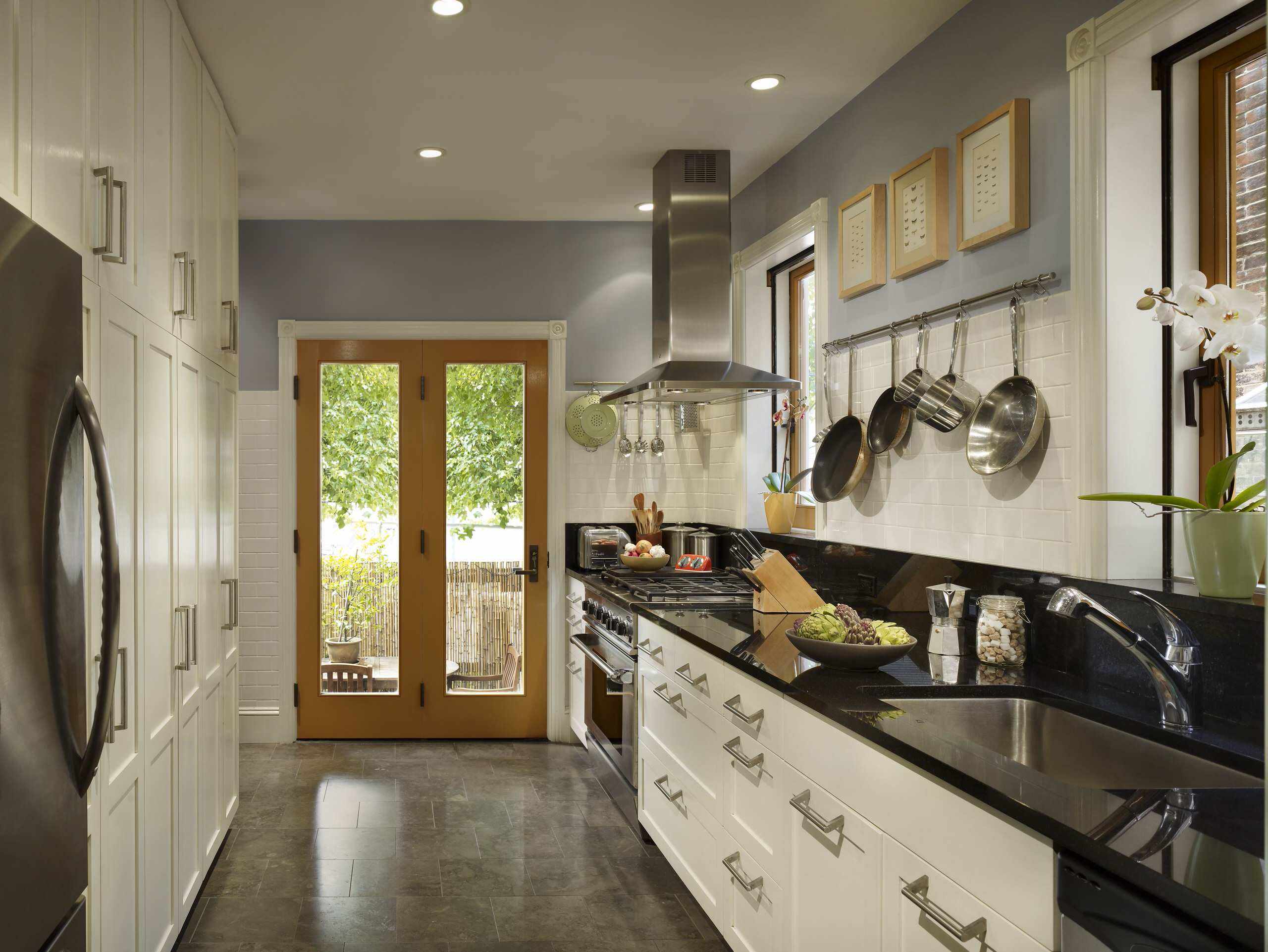 very narrow kitchen design